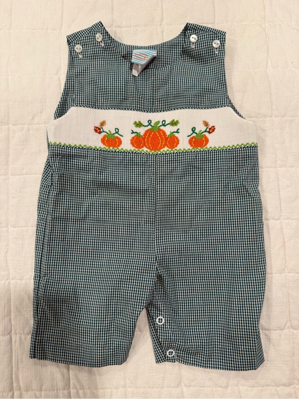 Southern Sunshine Smocked Pumpkin Gingham Jon Jon 3 M Like New